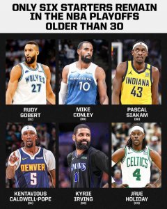 ​后浪强劲！本赛季NBA季后赛剩余球队首发中，仅6人超过30岁